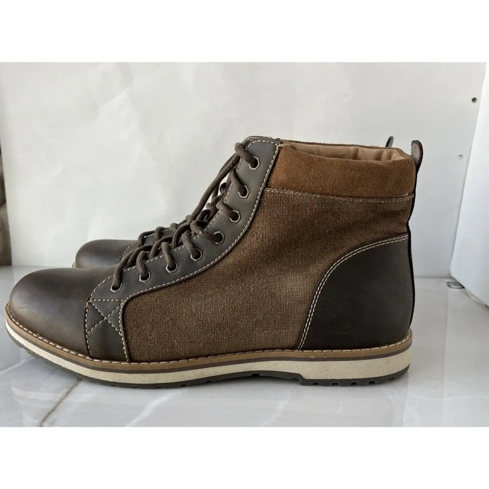 IZOD Legacy Men Brown Leather Ankle Boots Memory Foam Cushion Sz 12 M Lace Up